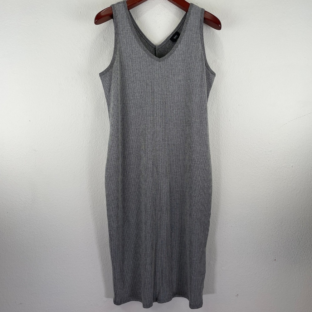 Y2K Grunge Urban Skater Womens XXL Gray Ribbed Knit V-Neck Sleeveless Midi Dress